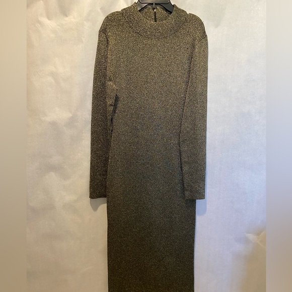 Michael Michael Kors Black & Gold Metallic Midi Dress Long Sleeve NWT L - Picture 6 of 7